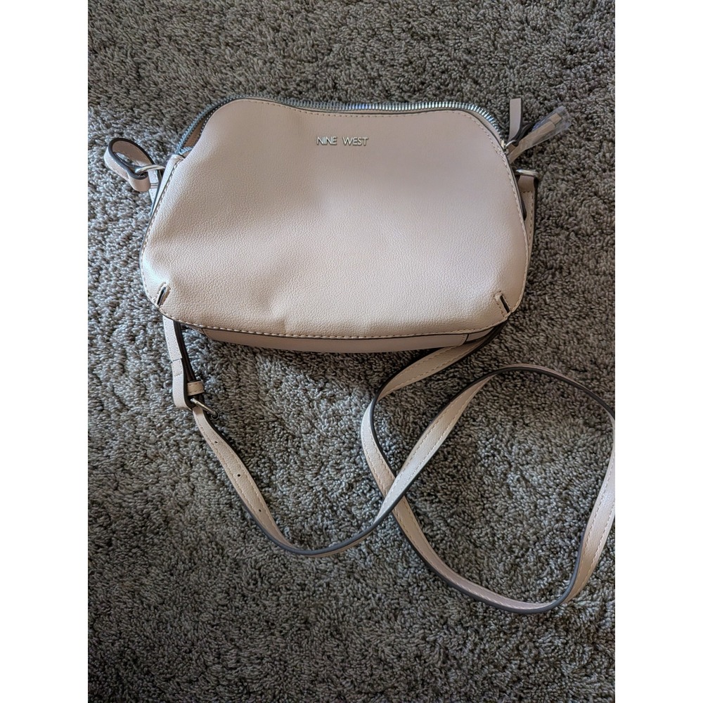 Nine West Blush Beige Triple Compartment Crossbody Bag Silver Tone Hardware